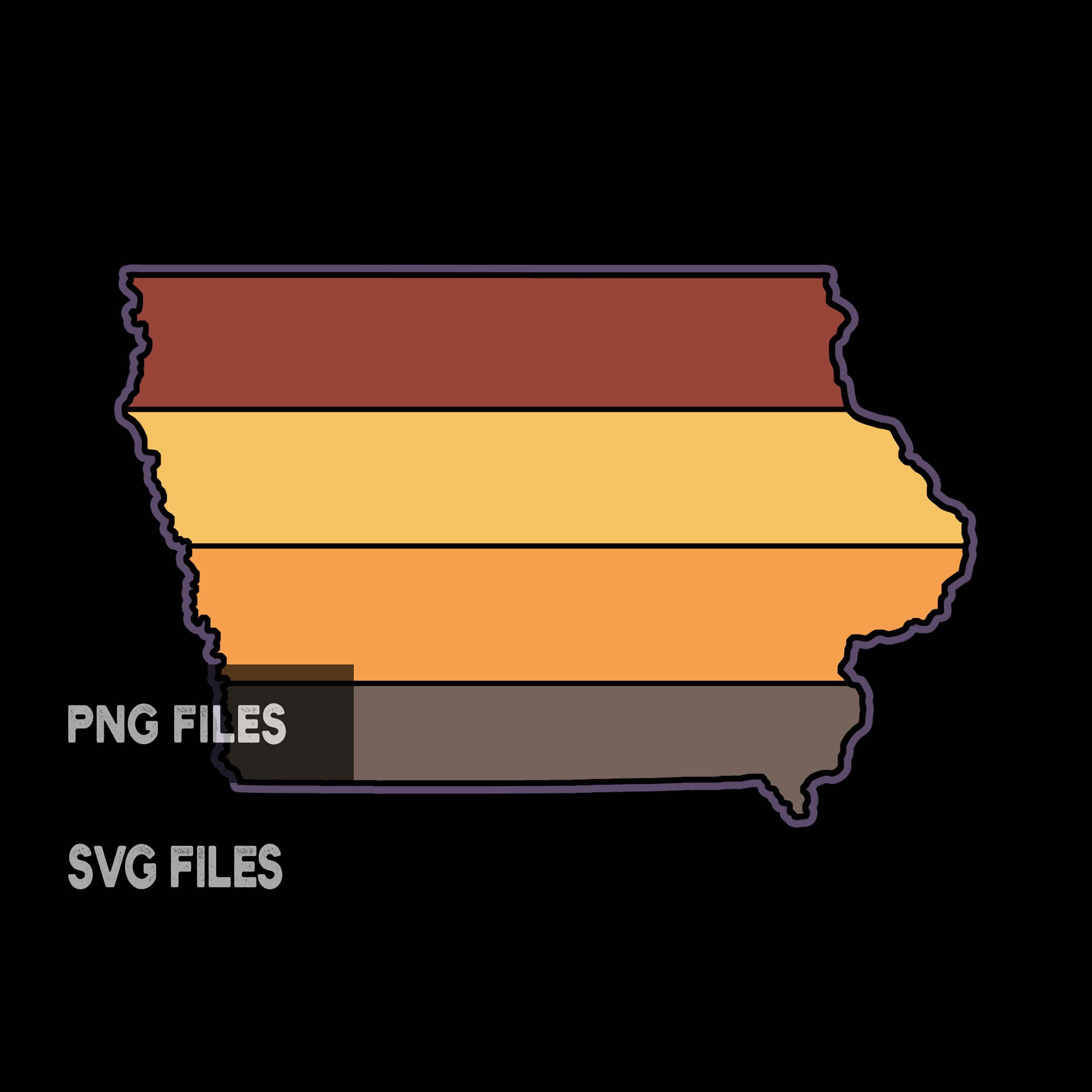 Red Iowa State Rectangular Shape Iowa State Shape Retro Sunset SVG PNG File Types Iowa State Shape in 5 ...