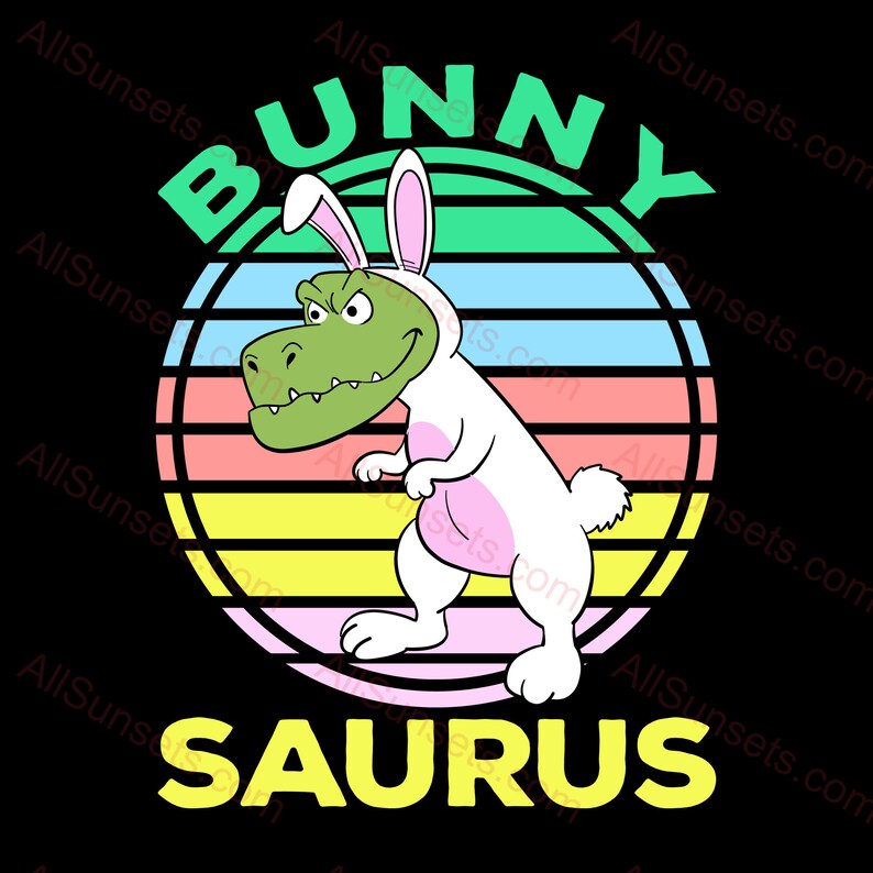 Bunny Saurus Easter T-rex Retro Pastel Sunset PNG PSD SVG Pdf Jpg ...