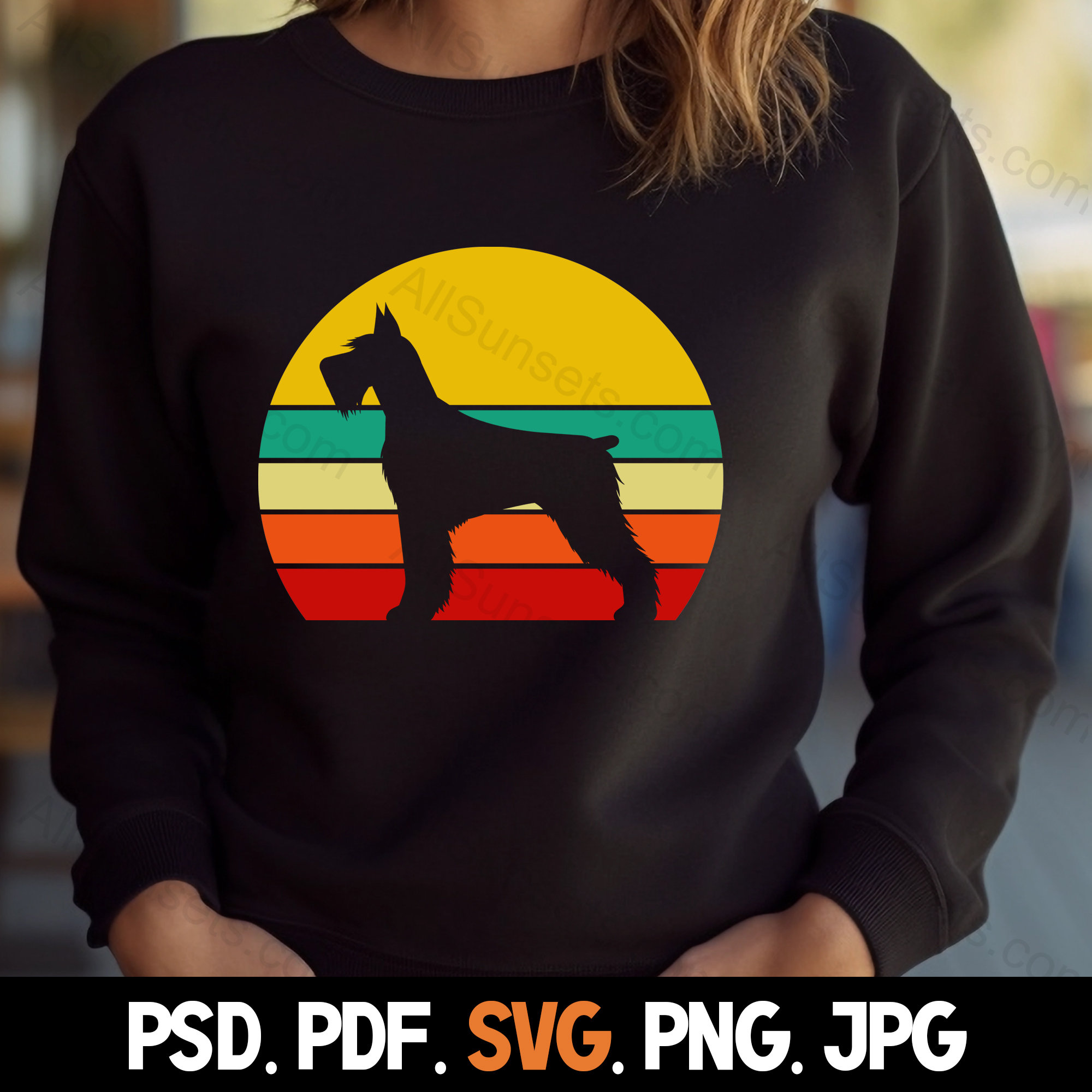 Dog Retro Vintage Sunset PNG and SVG Cut File Clipart Schnauzer Orange ...