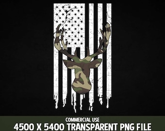 American Flag Deer Head Camouflage PNG Design Patriotic Background Hunting Element USA Design Commercial Use Transparent Graphic Clipart