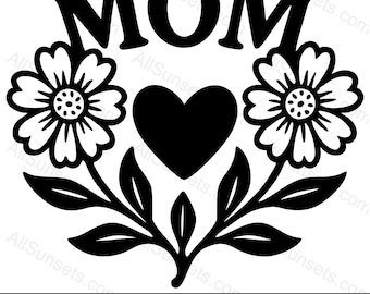 File MOM Heart Flowers Silhouette SVG png Pdf Psd Jpg per la festa della mamma, uso domestico e commerciale per la stampa su richiesta