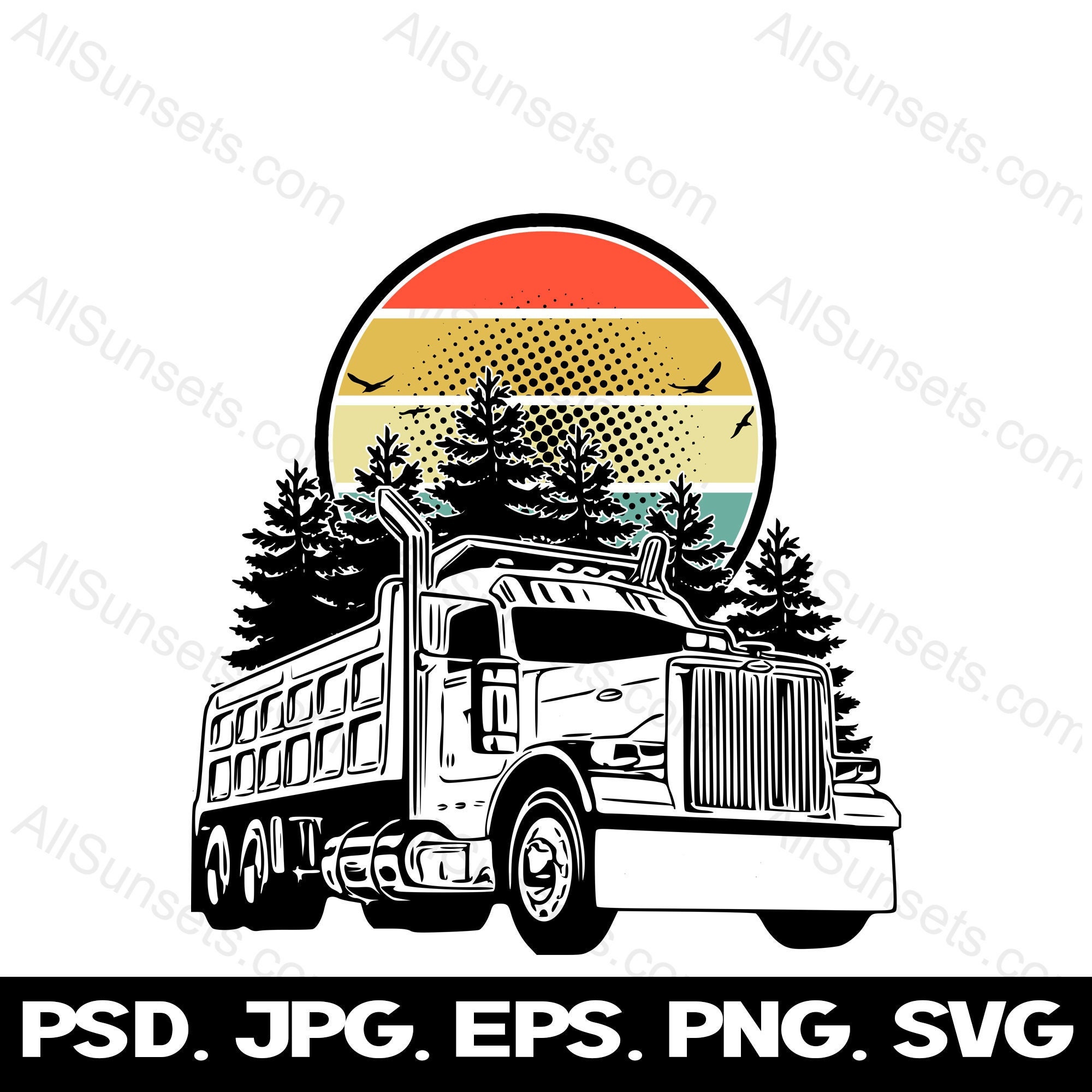 Dump Truck Driver SVG Dump Truck Forest Retro Sunset Scene Diesel Vector  Graphics Clip Art Png Eps Svg Jpg Psd File Types 