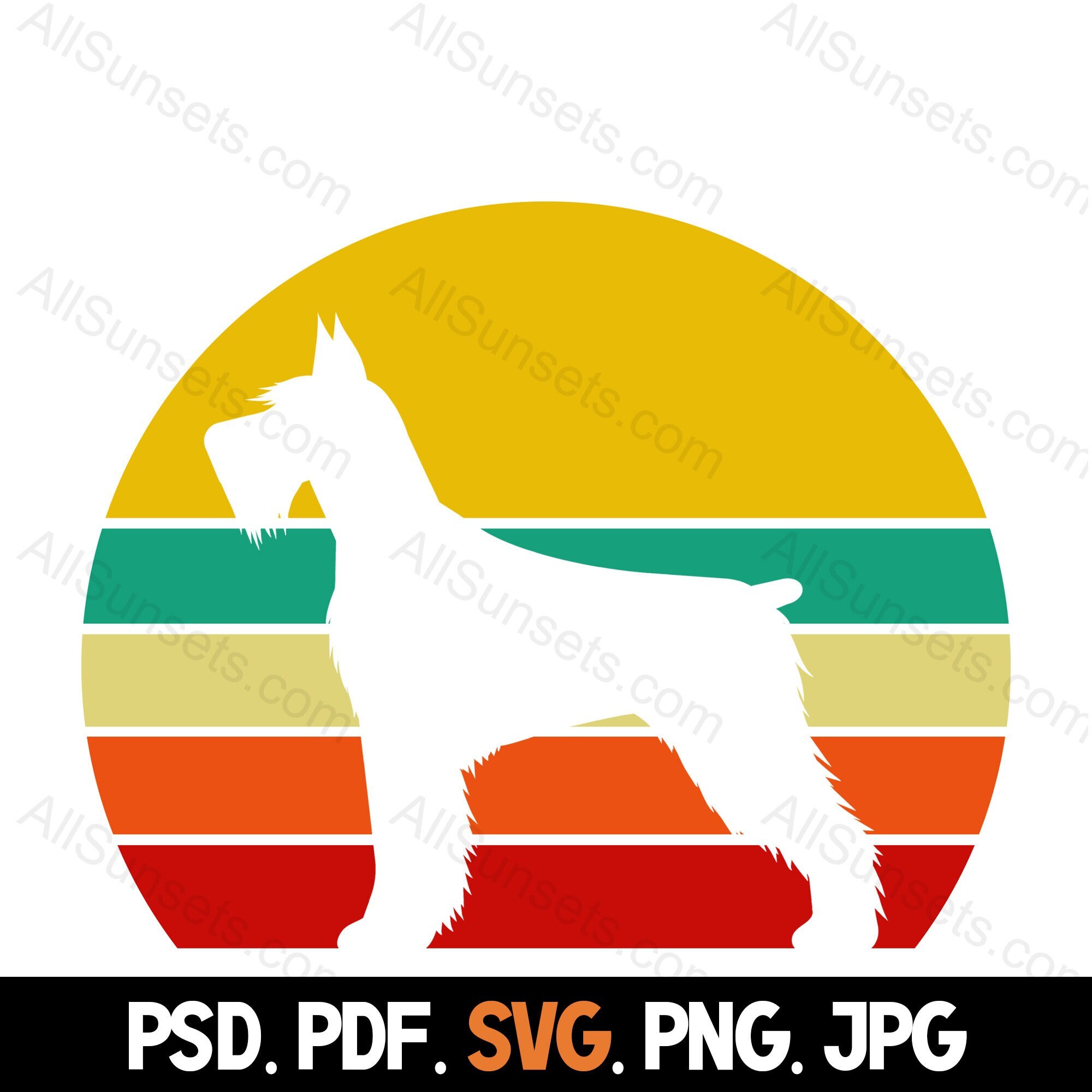Dog Retro Vintage Sunset PNG and SVG Cut File Clipart Schnauzer Orange ...