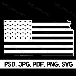 Kansas State Shape American Flag PNG SVG Pdf Psd Jpg Patriotic Clipart USA State Shapes Commercial Use Print On Demand Graphic