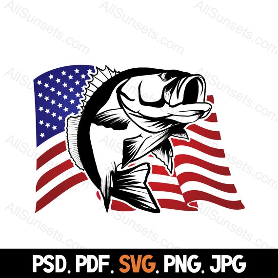 Bass Fishing American Flag Svg Png Jpg Pdf Psd File Types