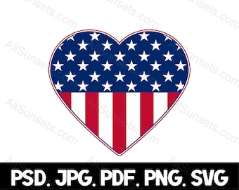 Amerikanische Flagge Herz SVG PNG Pdf Psd Jpg Dateien Patriotisch USA USA Kommerzielle Nutzung Transparente Grafiken Clipart
