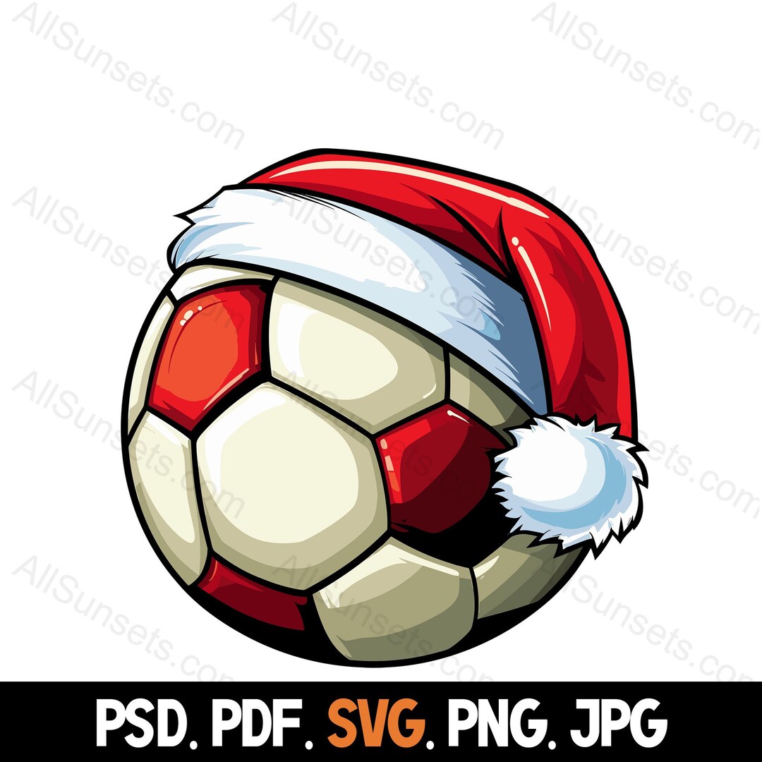 Soccer Ball Santa Hat Svg Png Pdf Psd Jpg File Types Christmas Sports