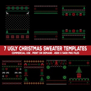 Clipart pull de Noël moche - 7 modèles de Noël collants - paquet n°3 Crazy Holiday Party fichiers PNG et SVG transparents à usage Commercial