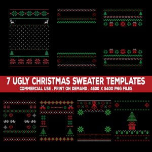 Ugly Christmas Sweater Clipart - 7 Tacky Xmas Templates - Package #3 Crazy Holiday Party Transparent PNG and SVG Files Commercial Use