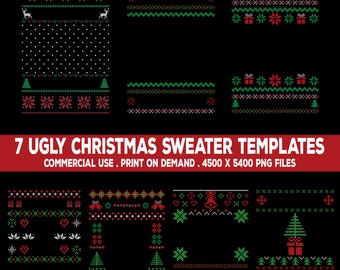 Ugly Christmas Sweater Clipart - 7 Tacky Xmas Templates - Package #3 Crazy Holiday Party Transparent PNG and SVG Files Commercial Use