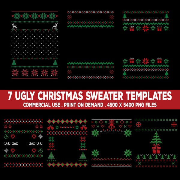 Ugly Christmas Sweater Clipart - 7 Tacky Xmas Templates - Package #3 Crazy Holiday Party Transparent PNG and SVG Files Commercial Use