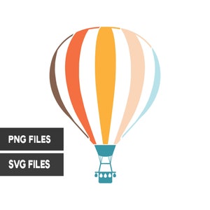 Retro Hot Air Balloon PNG and SVG Cut Files Gondola Parachute Ballooning Aerostat Commercial Use Print on Demand Clipart