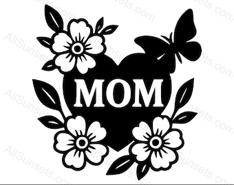 MOM Fiori Farfalla Cuore Silhouette SVG png Pdf Psd Jpg File Festa della Mamma Uso domestico e commerciale per la stampa su richiesta