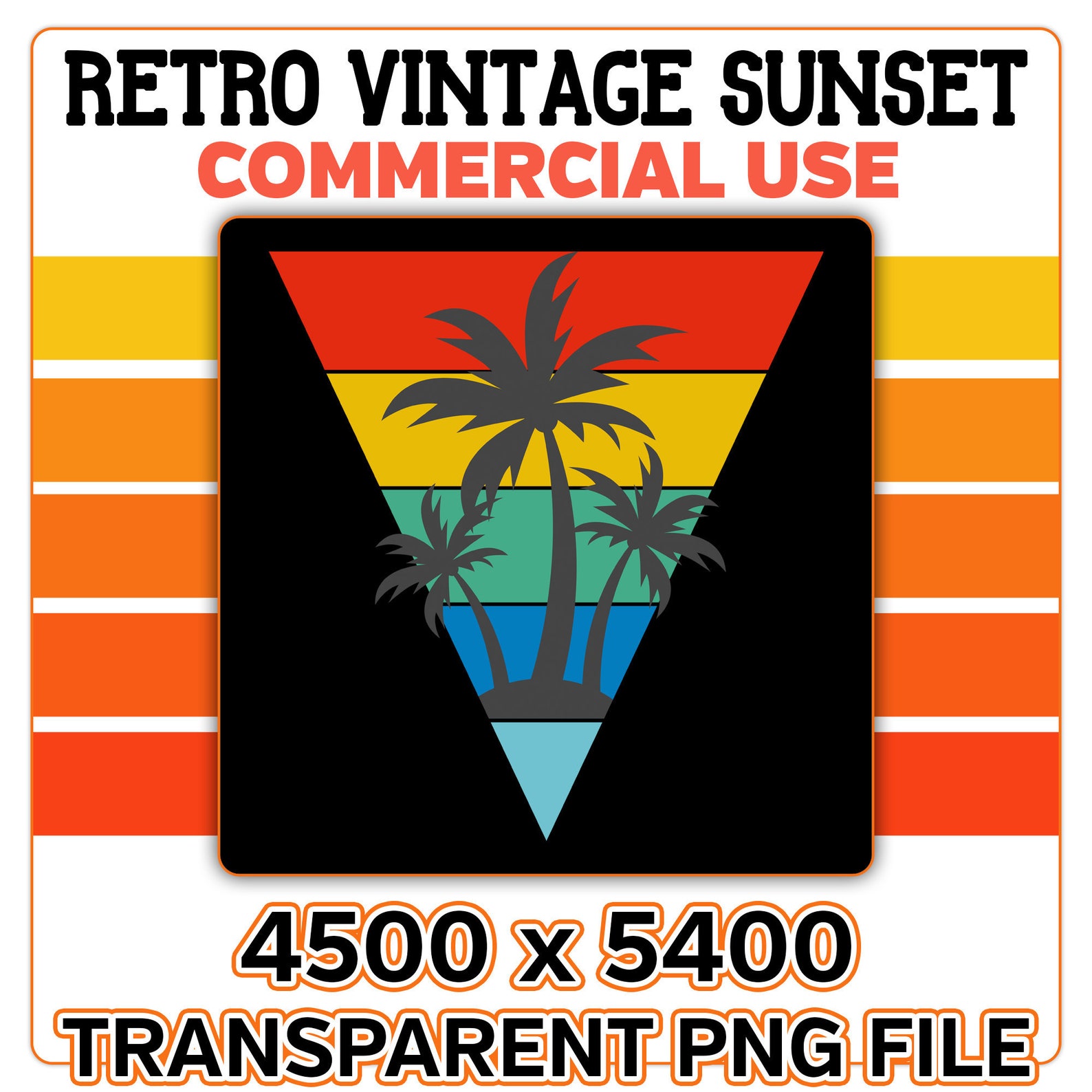 Palm Trees Triangle Retro Sunset PNG and SVG Cut Files Clip Art Sun ...