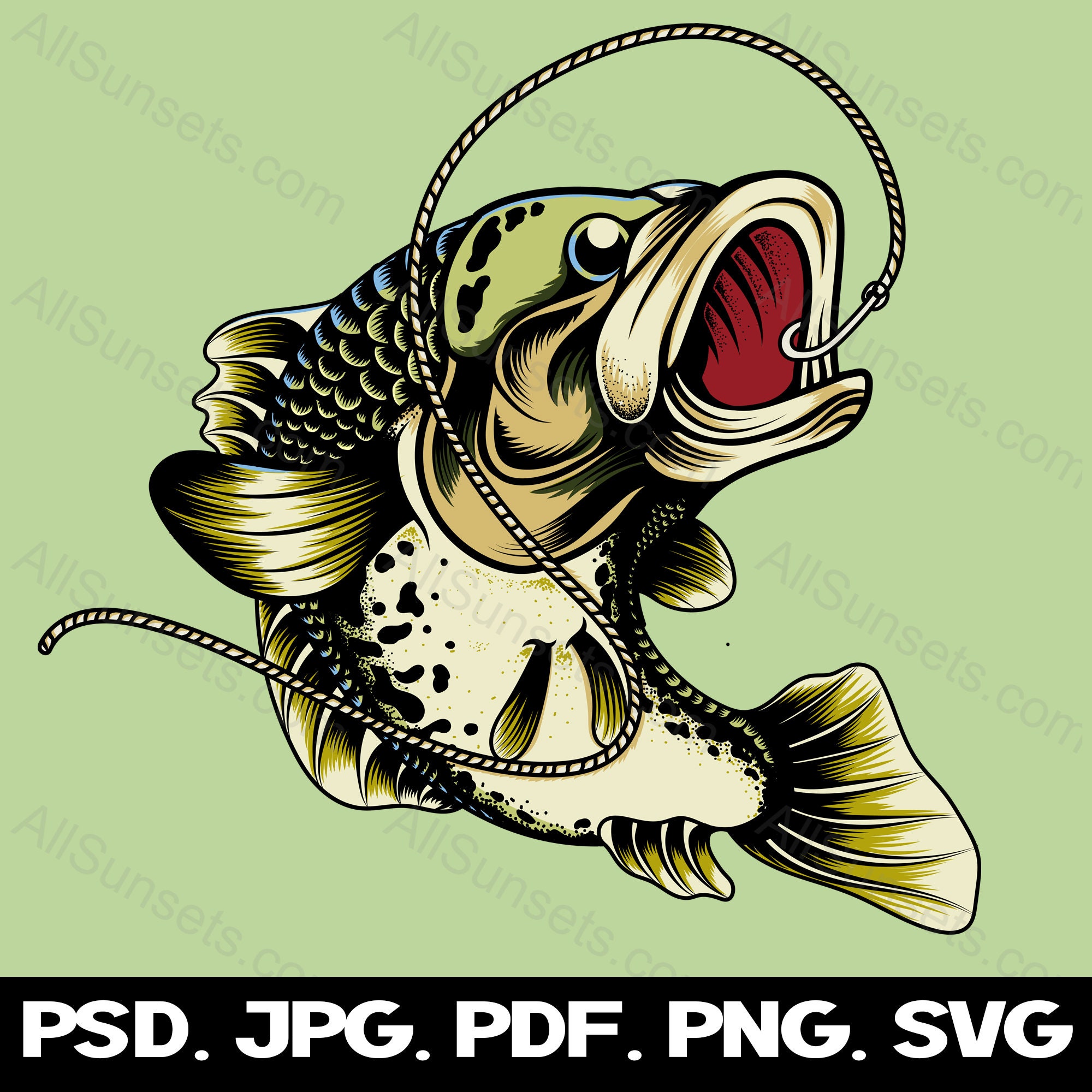 Bass Fish SVG Fishing Clipart Fisherman Colored High Detail Line Hook  Cricut Png Svg Psd Pdf Jpg File Types Commercial Use Print on Demand -   Canada