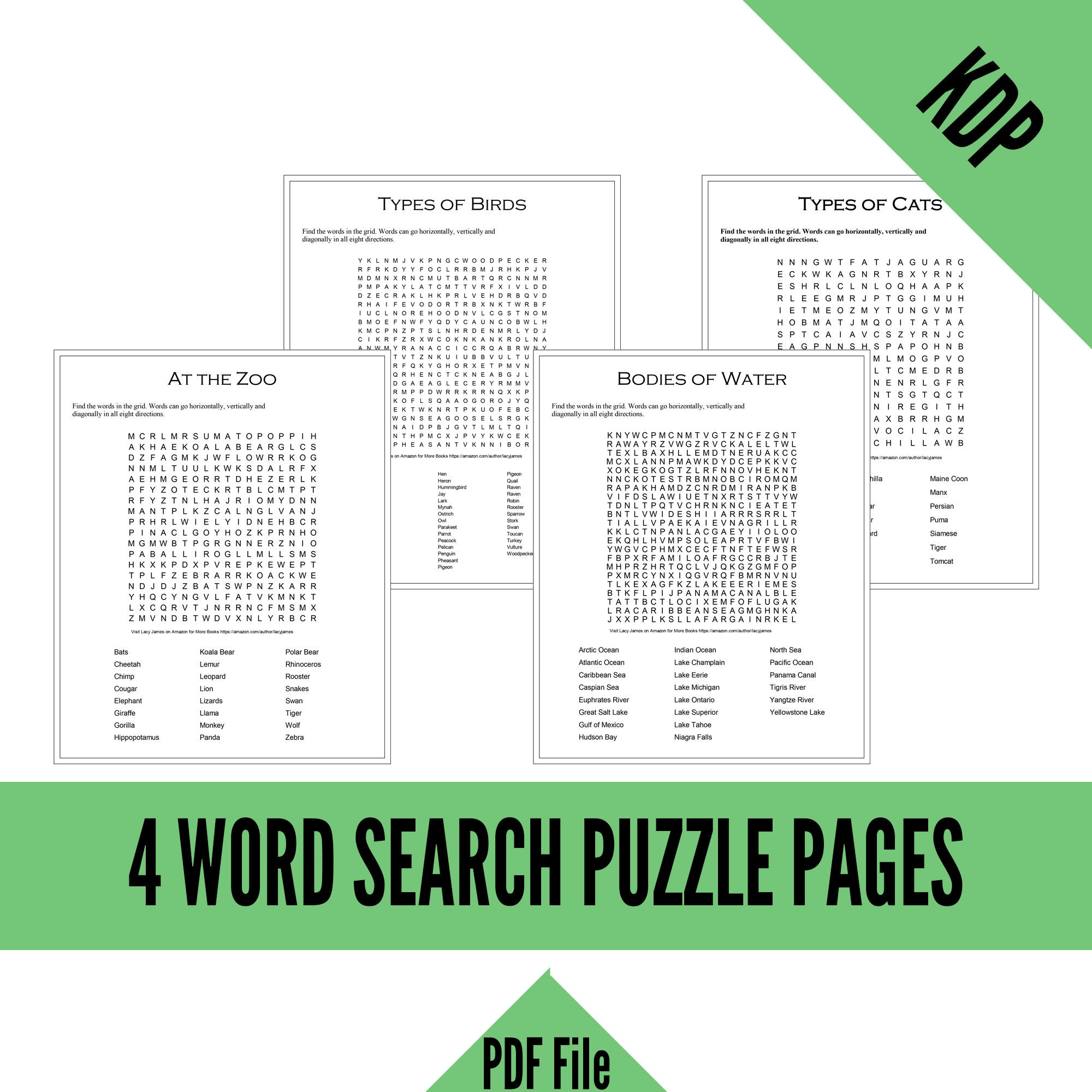 KDP Word Search Puzzle Pages 4 Sheets in PDF Format for Creating Word ...