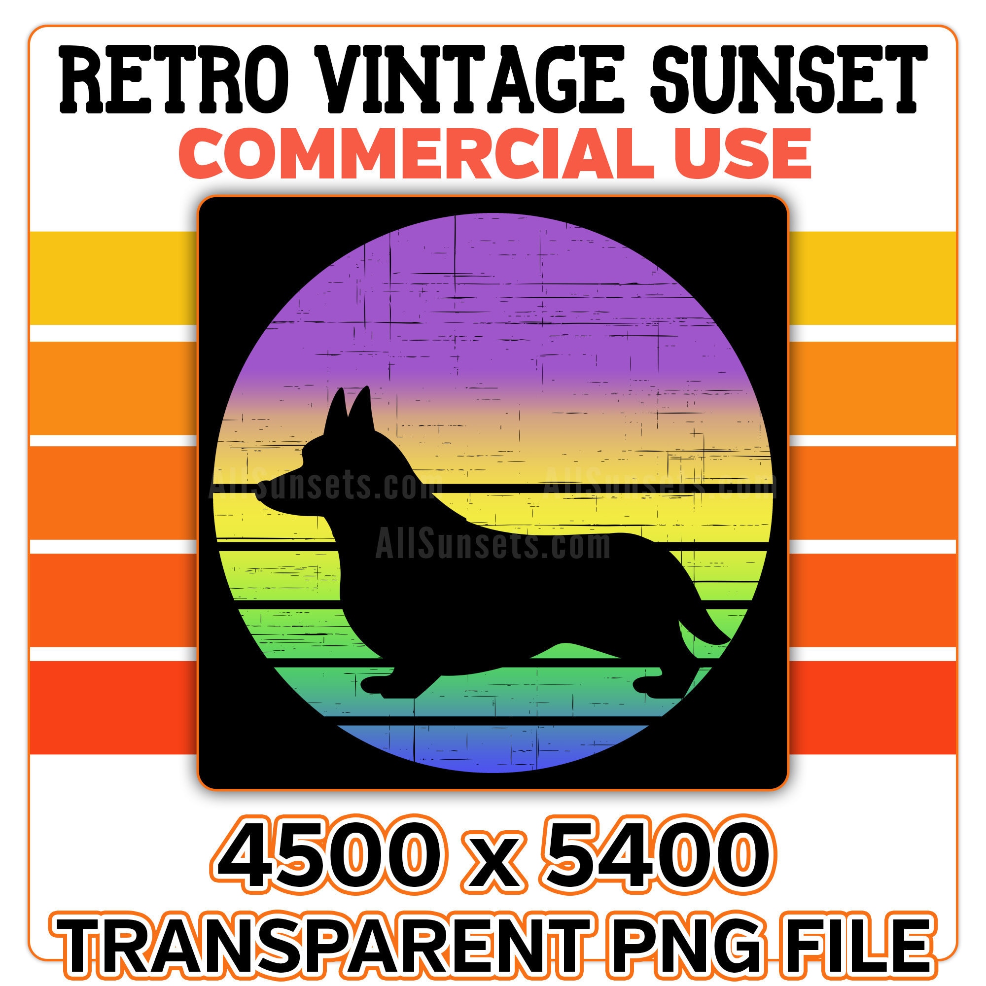 Corgi Dog Retro Vintage Sunset PNG and SVG Cut File Clipart Commercial ...