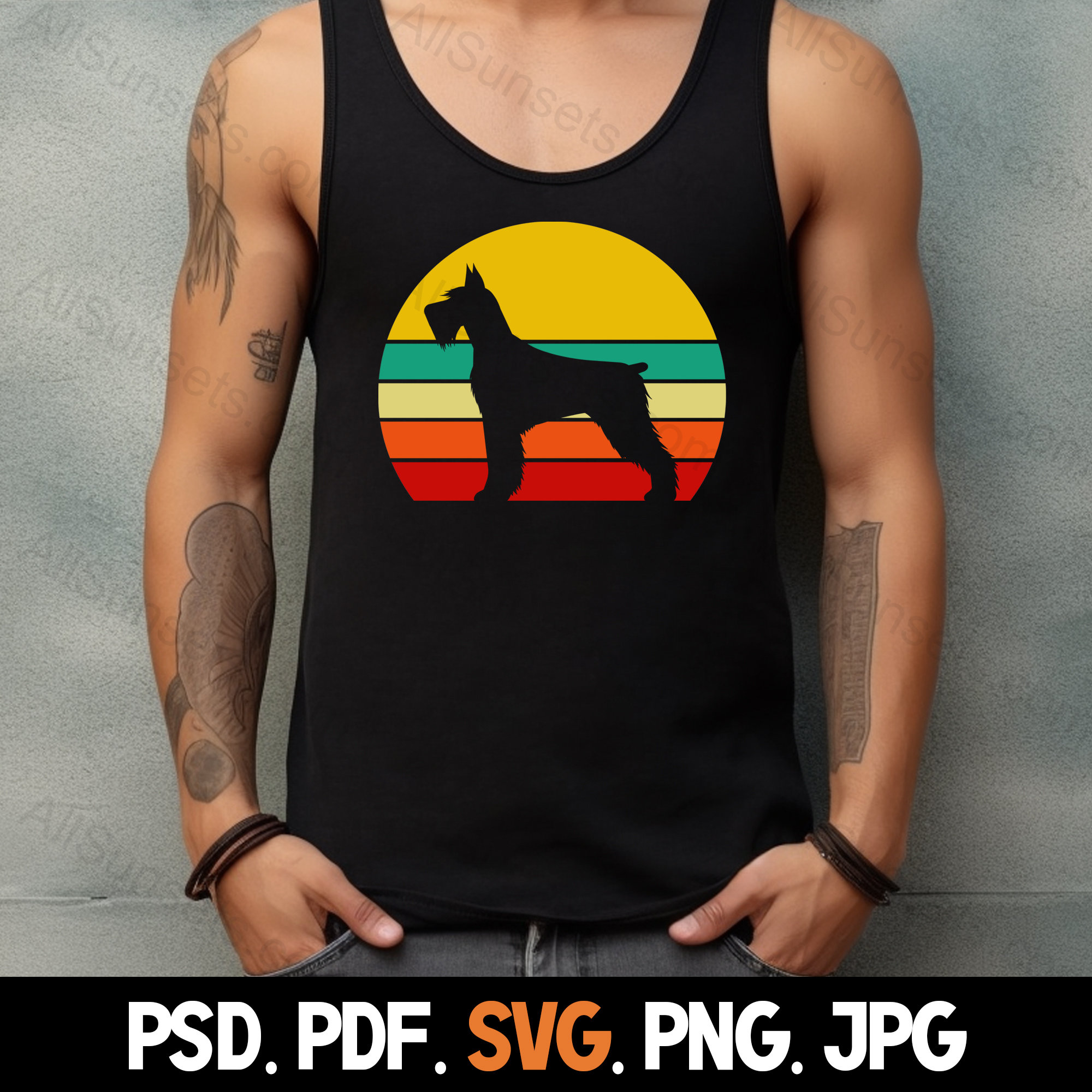 Dog Retro Vintage Sunset PNG and SVG Cut File Clipart Schnauzer Orange ...