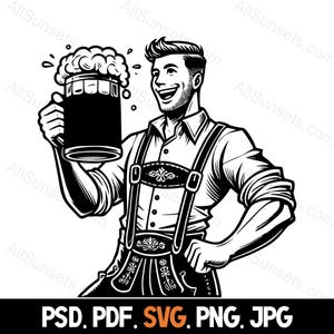 Oktoberfest Bayerischer Mann svg, Png, Jpg, Pdf, Psd Dateitypen Deutsches Festival, Lederhosen, Bierkrug, Heim- oder kommerzieller Gebrauchsdruck bei Nachfrage
