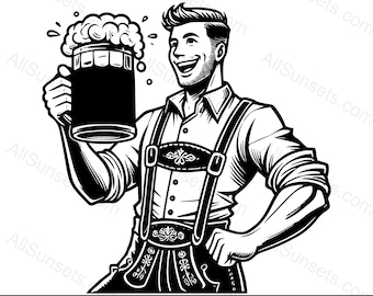 Tipi di file Oktoberfest Bavarian Man Svg, Png, Jpg, Pdf, Psd Festival tedesco, Lederhosen, Boccale di birra, Uso domestico o commerciale Stampa su richiesta