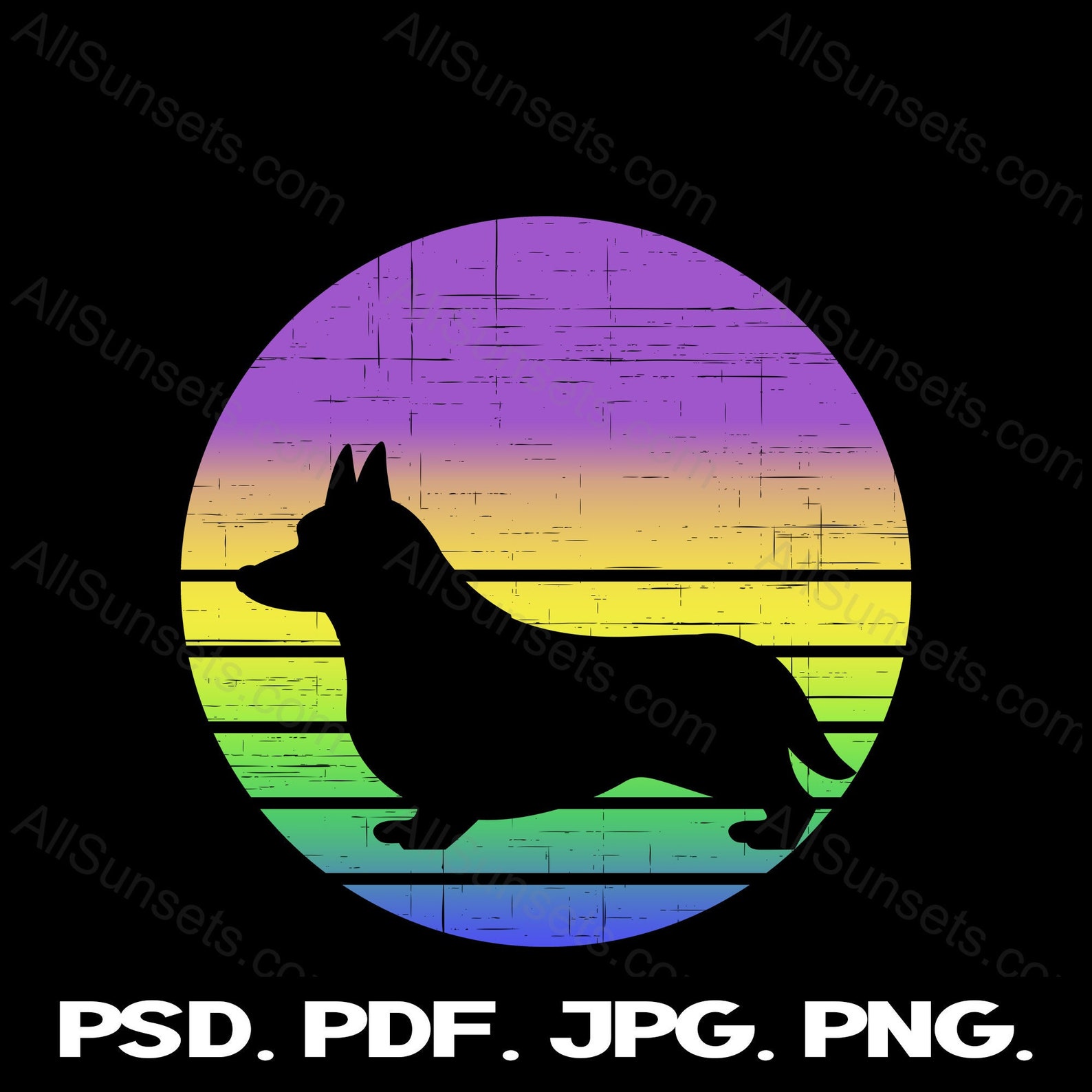 Corgi Dog Retro Vintage Sunset PNG and SVG Cut File Clipart Commercial ...