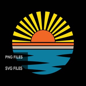 Ocean Sunrays Retro Sunset Svg Png Jpg Psd Pdf File Types Clipart Water ...