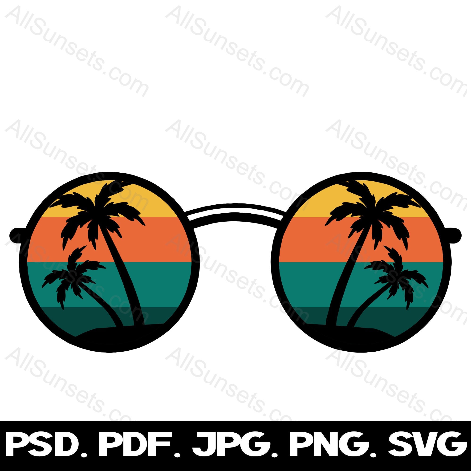 Palm Trees Retro Round Sunglasses Svg Png Jpg Pdf Psd File - Etsy
