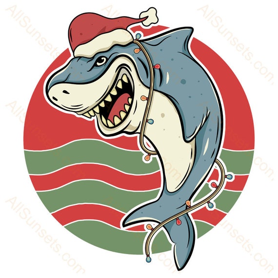 Santa Hat Shark Christmas Lights Wavy 