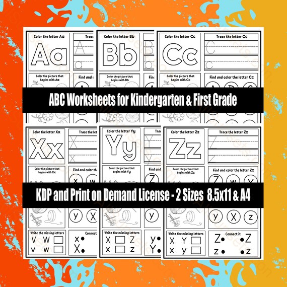kdp alphabet worksheets for kindergarten first grade pages etsy