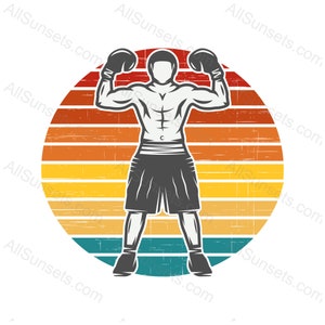 Boxer Retro Vintage Sunset PNG Distressed Circle Boxing Sports 300 DPI Transparente Uso Comercial Clipart