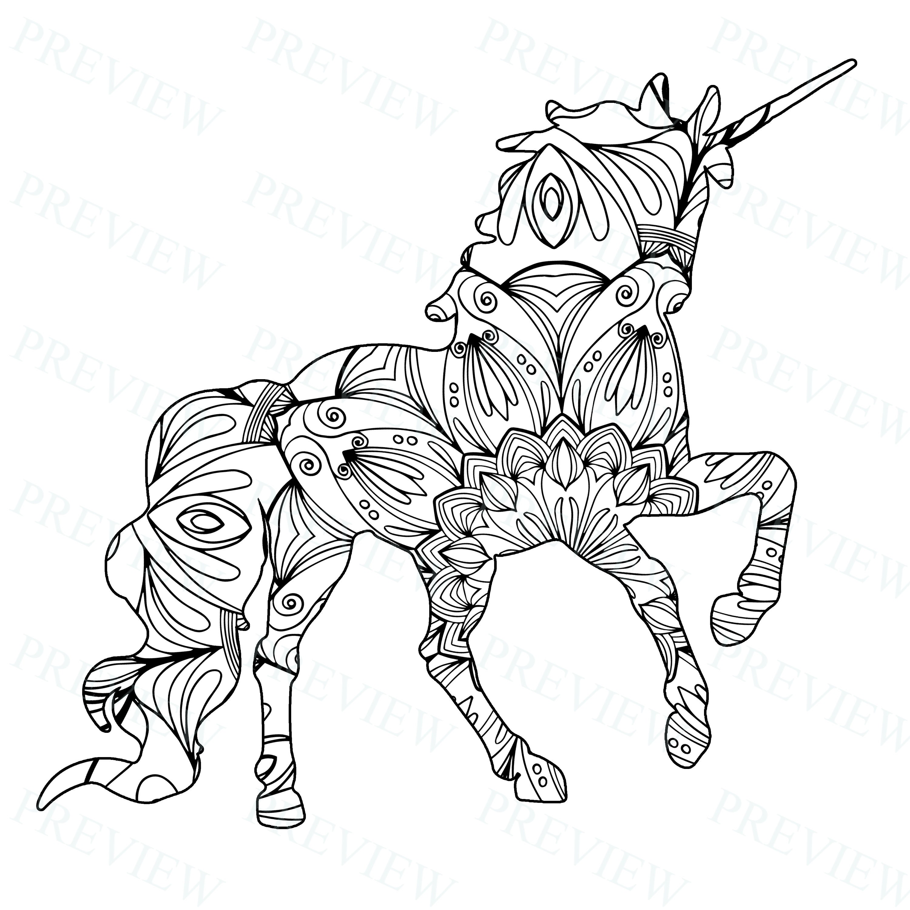 10 Mandala Unicorn Mandala Coloring Pages Commercial License | Etsy