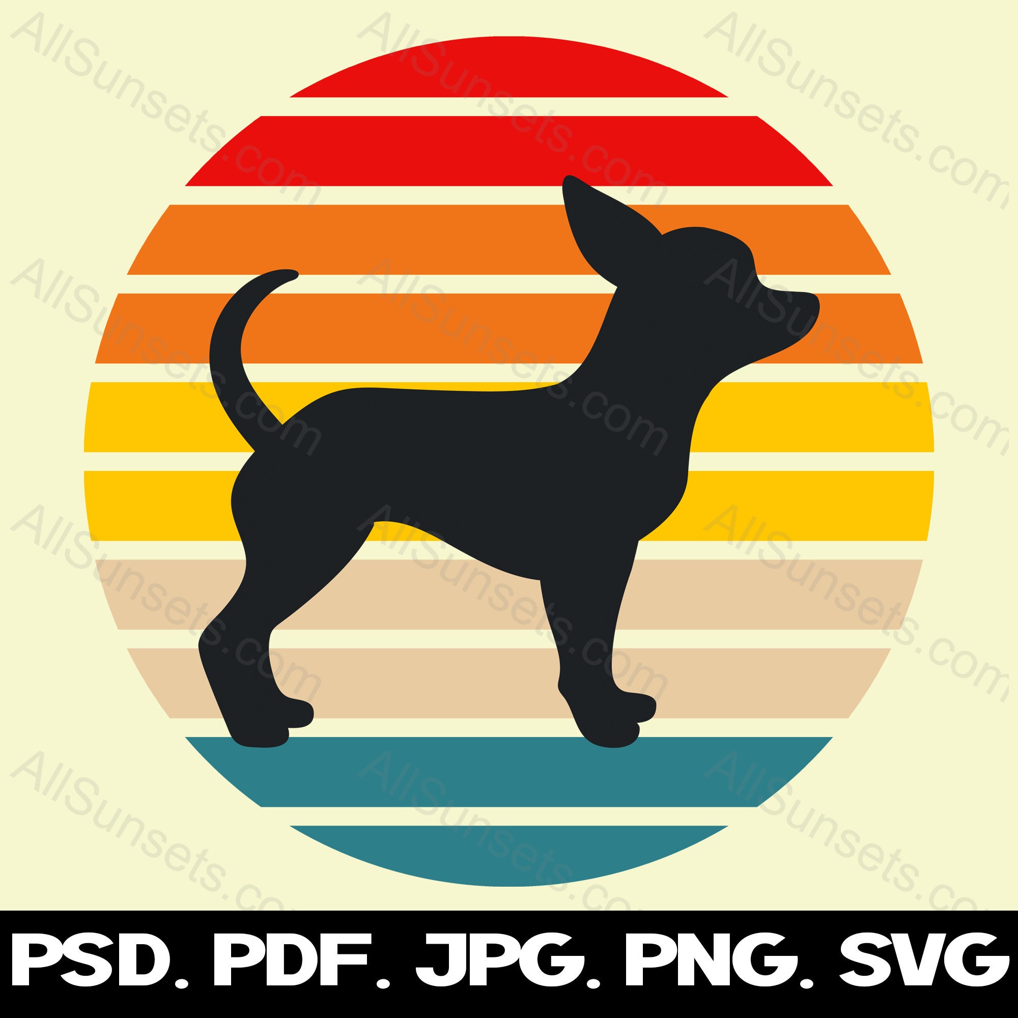 Chihuahua Dog Retro Sunset Svg Png Jpg Pdf Psd File Types Pet Owners ...