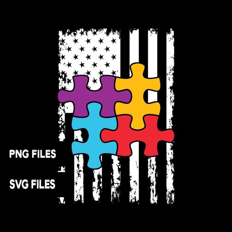 Autism Awareness American Flag PNG and SVG Cut Files Puzzle Pieces ...