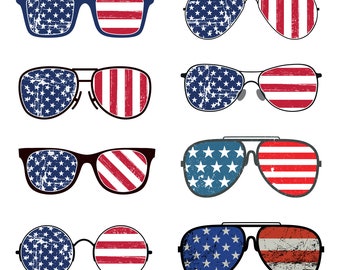 Sonnenbrillen Amerikanische Flagge PNG Dateien Multi Pack 8 Patriotische 4. Juli Gläser USA Kommerzielle Verwendung Transparent Print on Demand Clipart