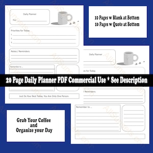 KDP Templates 20 Page Daily Planner Printable PDF Coffee Themed Commercial Use Digital Download Add Your Daily Quote PLR