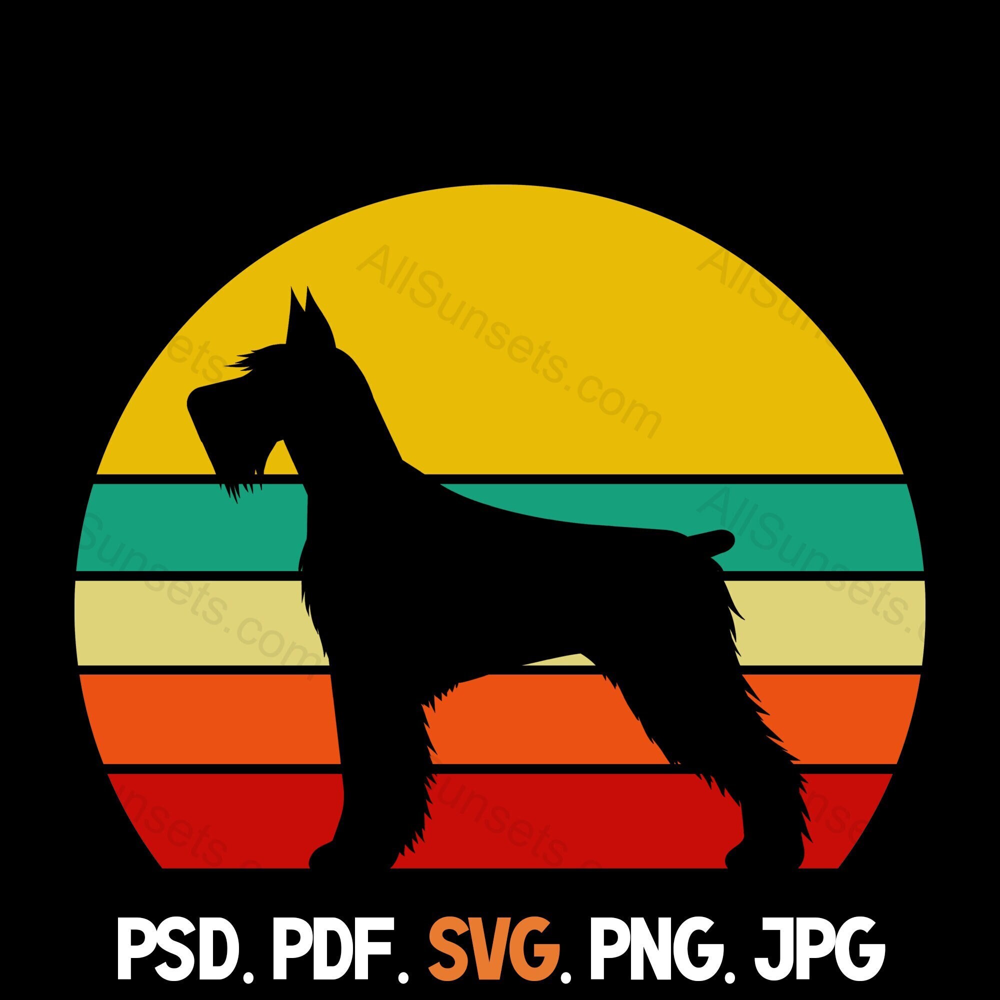 Dog Retro Vintage Sunset PNG and SVG Cut File Clipart Schnauzer Orange ...