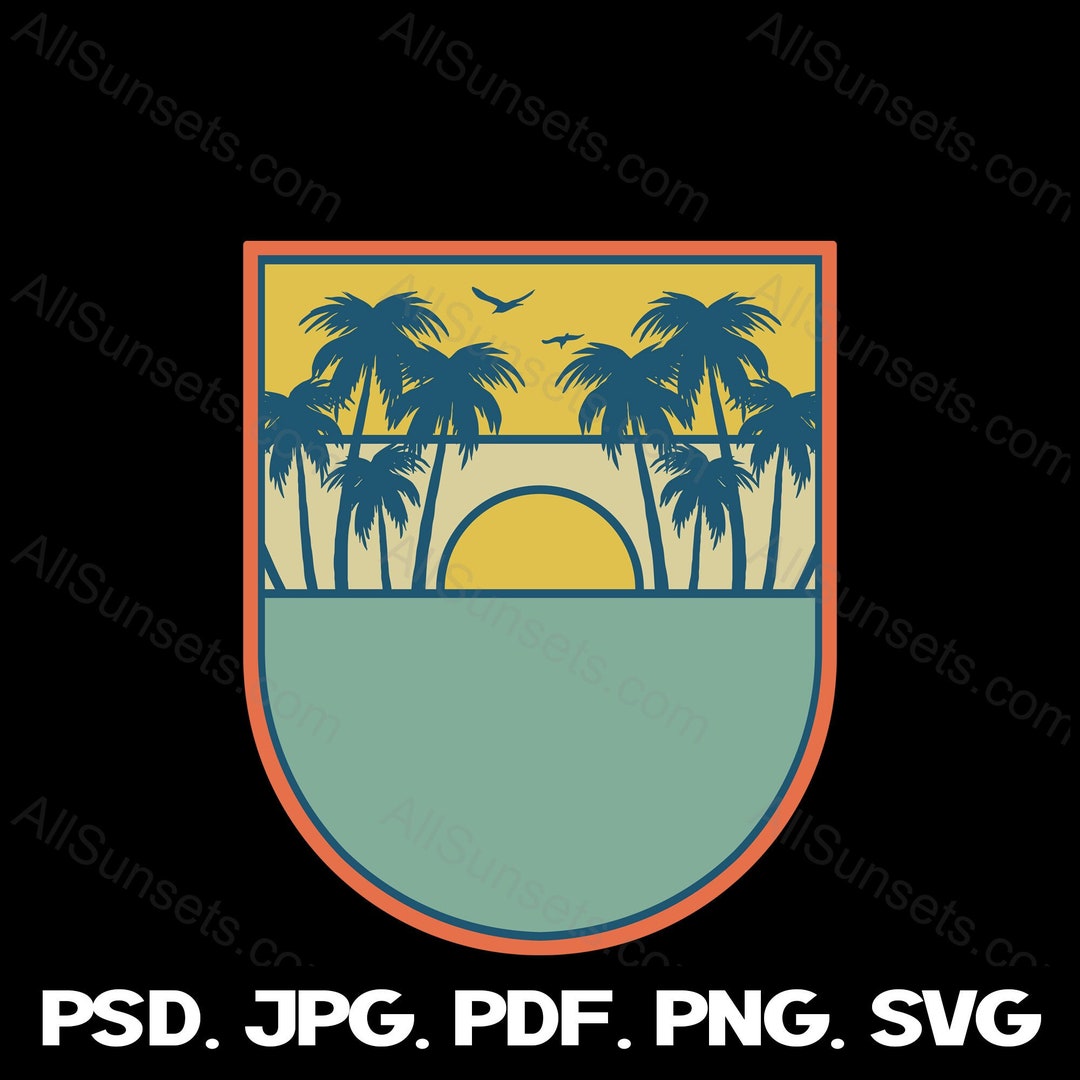 Beach Palm Trees Retro Sunset Svg Png Jpg Pdf Psd File Types Square Top ...