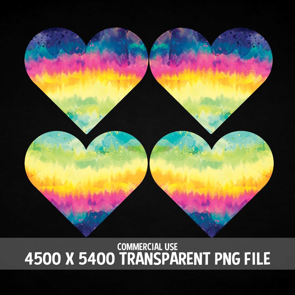 Tie Dye Rainbow Hearts Clip Art 4 Pack PNG Love Designs Valentines ...