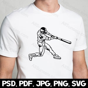 Baseball Player svg png jpg pdf psd File Types Male Batter Vector Silhouette Commercial Use Print On Demand Graphic Clipart