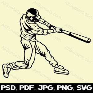 Baseball Player svg png jpg pdf psd File Types Male Batter Vector Silhouette Commercial Use Print On Demand Graphic Clipart
