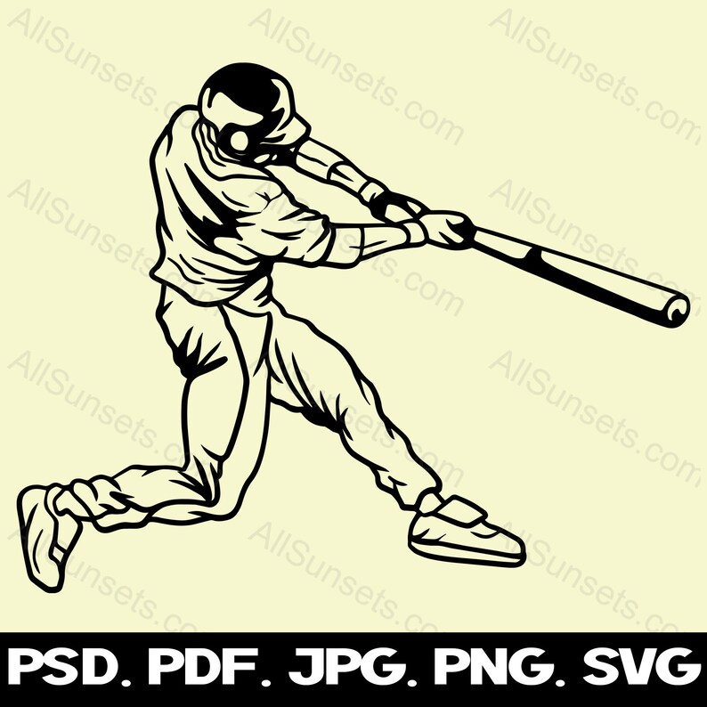 Baseball Player svg png jpg pdf psd File Types Male Batter Vector Silhouette Commercial Use Print On Demand Graphic Clipart