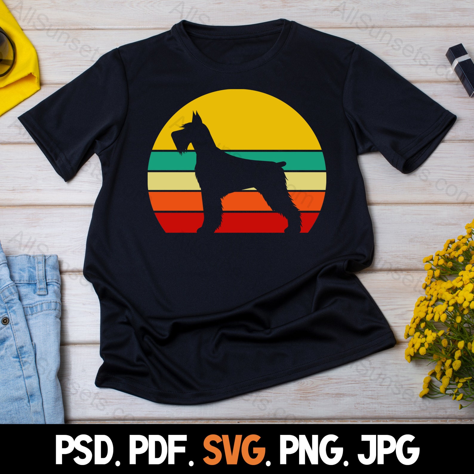 Dog Retro Vintage Sunset PNG and SVG Cut File Clipart Schnauzer Orange ...