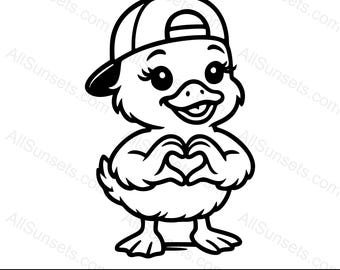 Berretto da baseball con anatra e cuore, sagoma, formato svg png pdf jpg psd, tipi di file vettoriali, da utilizzare per uso domestico o commerciale, per la stampa su richiesta