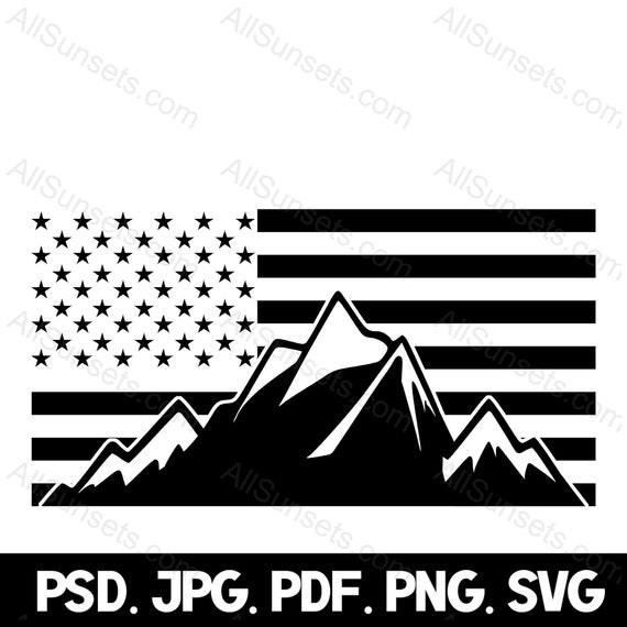 Mountain Range American Flag Black Vector Svg Png Psd Pdf - Etsy