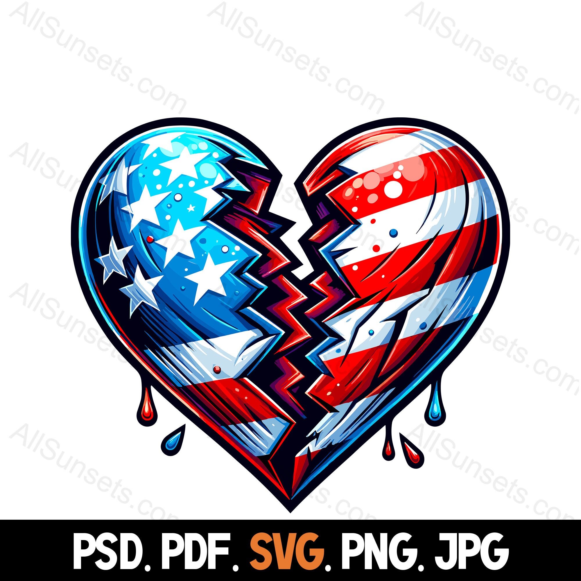 ぷっくりハートタグ　American No.289 Broken Heart American Flag Svg Png Jpg Pdf Psd File Types