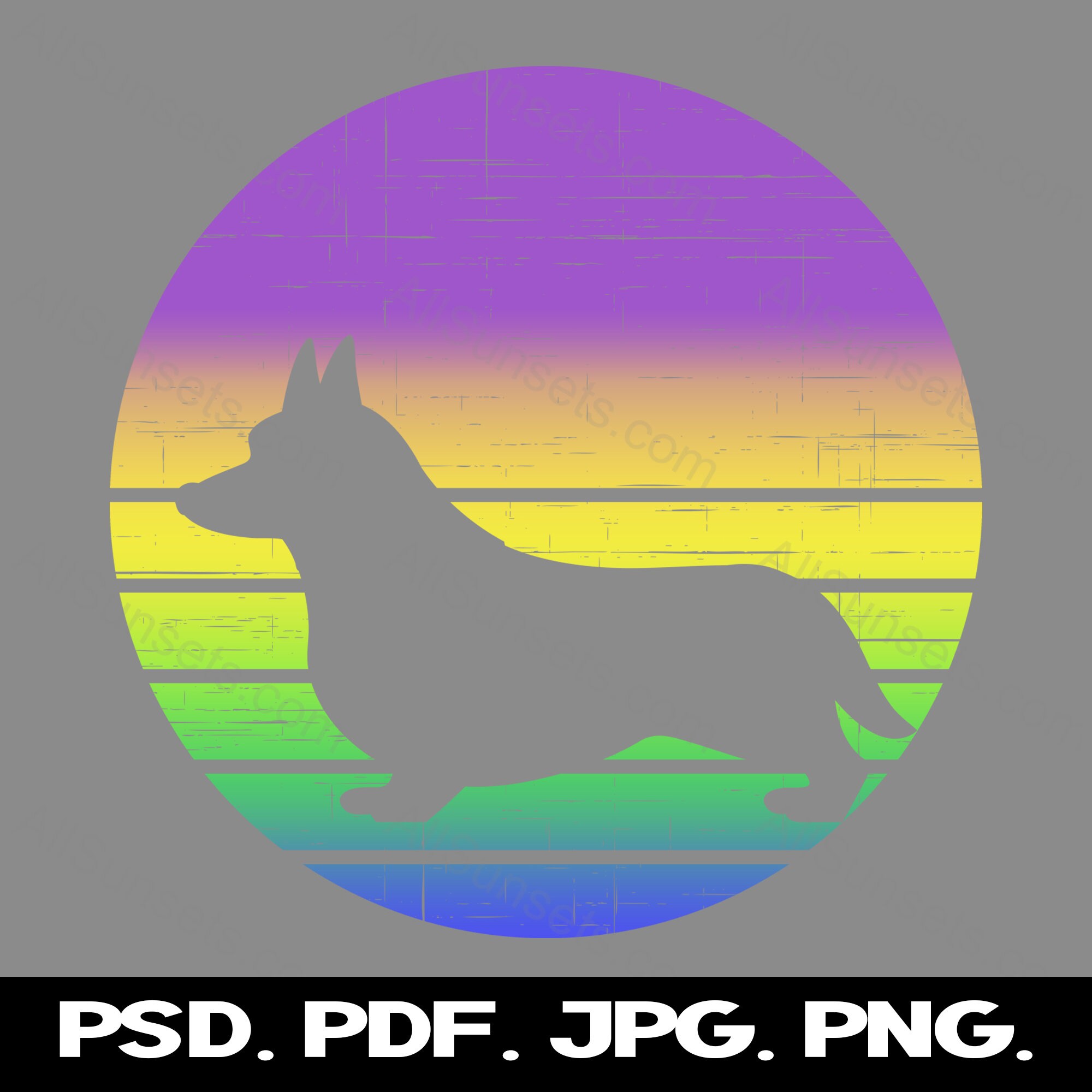 Corgi Dog Retro Vintage Sunset PNG and SVG Cut File Clipart Commercial ...