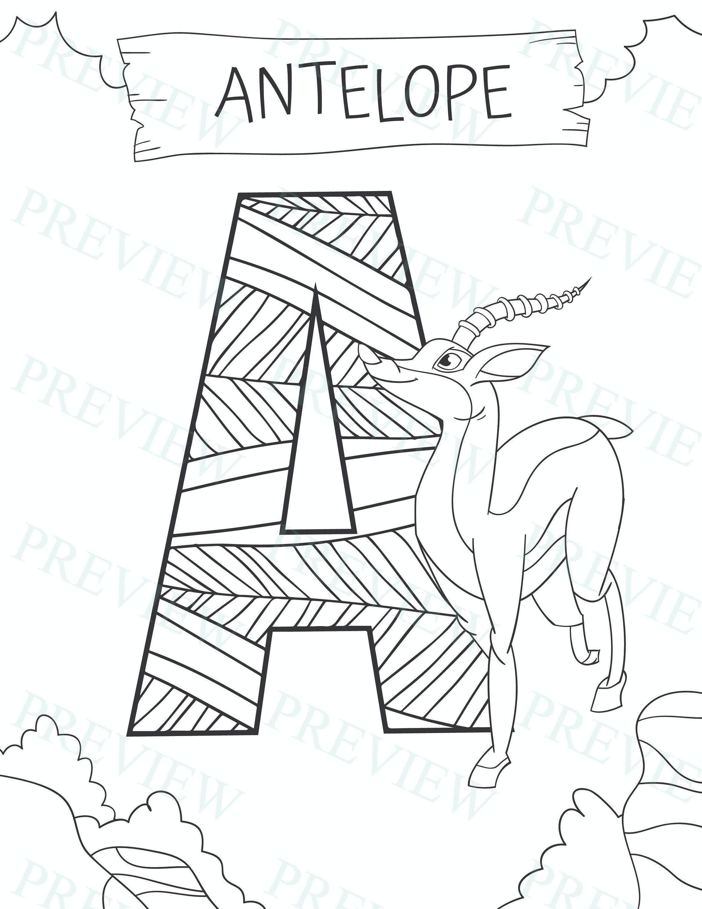26 Animal Coloring Pages Alphabet Sheets PDF Wildlife Letters With Backgrounds Colouring Pages For Children A-Z *Instant Download
