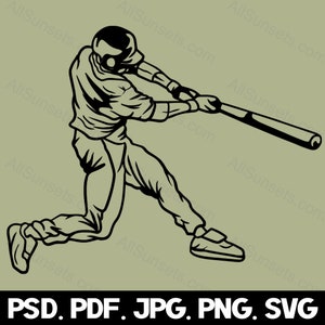 Baseball Player svg png jpg pdf psd File Types Male Batter Vector Silhouette Commercial Use Print On Demand Graphic Clipart