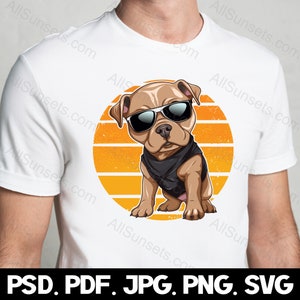 Pitbull Wearing Sunglasses Retro Sunset Svg Png Jpg Pdf Psd File Types ...