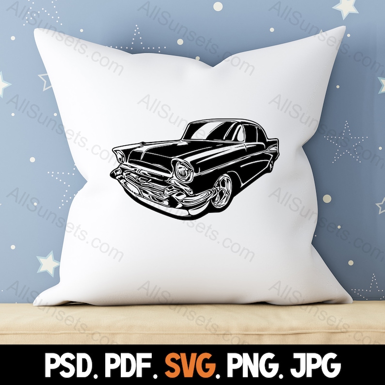 1950s Classic Car SVG Vintage 50s Vehicle Antique Automobile Clipart png psd jpg pdf Files Commercial Print On Demand Use